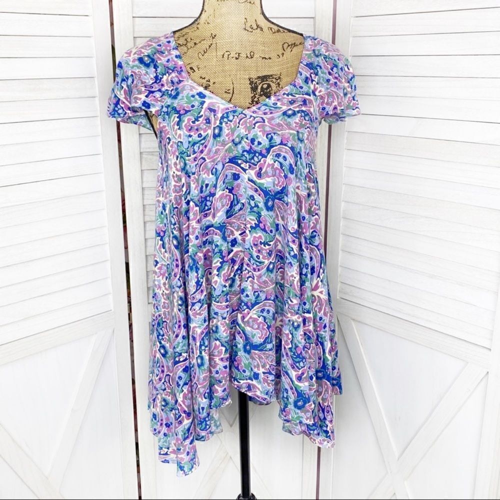 Matilda Jane In The Maze Floral Paisley Flutter Sleeve Tunic Top Blue Pink Small